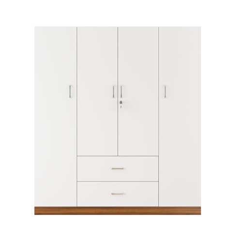 Image of VIKI Wardrobe | Wooden Almirah for Clothes,Door for Bedroom, 4 Door Wardrobe with Drawer & Hanging Space (Brussel Walnut, Frosty White - 40D x 160W x 180H) | 1 Year Warranty | Free Assembly