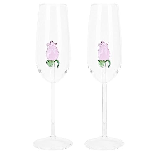Kichvoe Glass Tumbler Glasses Cocktail Glass Creative Flutes Rose Flower Crystal Drinking Goblet Decorative Dinnerware For Night Bar Home Party Wedding Transparent 2pcs Glass Tumblers
