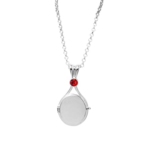 DEYOUM H2O Necklace for Men Women Unique Silver Plated Water Mermaid Locket Openable Pendant Necklaces, Inlay Shiny Blue Crystal for Woman Fans Cosplay Party Jewelry Gift (Red)