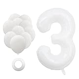 40 Inch White Large Numbers 3 Balloons Kit Birthday Helium Foil Big Digital Balloon 0-9 DIY Can Draw...