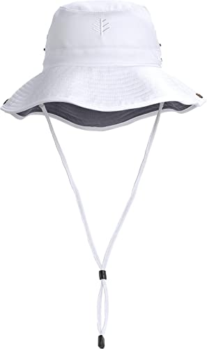 Coolibar UPF 50+ Men's Chase Featherweight Bucket Hat - Sun Protective (Large/X-Large- White/Carbon)