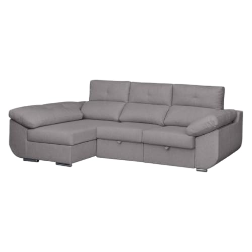 SHIITO | Modelo Avril - Sofá 3 Plazas Izquierda con Chaiselongue y Asientos Deslizantes | Diseño Moderno y Sofisticado | 280 x 150 x 100 cm - Color Ceniza