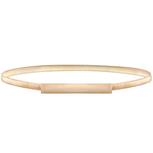 Skinny Metal Cinch Belt for Women, Gold Stretch Thin Waist Belt Adjustable Elastic Belt for Dress