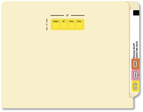 Doctor Stuff - File Folder Chart Labels, Map3590, Weight/Blood Pressure, Medical Chart Stickers, Fluorescent Chartreuse/Black, 3" X 1", 250 Per Box #TOP1