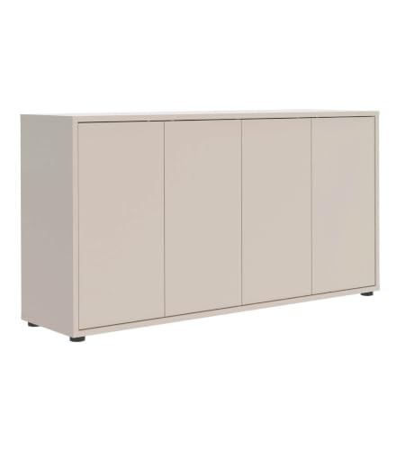 mokebo Kommode Sideboard Die Horizontale (136x73 cm) Made in Germany aus Holz in Kaschmir matt Moderne Anrichte Flurkommode Beistellschrank Kleiner Wohnzimmerschrank 4-türig in Beige
