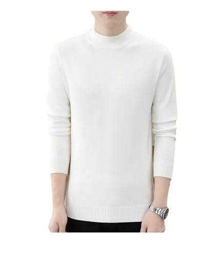 Dcvmvmn Men's Autumn and Winter Sweater Wool Sweater Men's Pullover Half High Collar Soft and Warm Knitted Sweater White