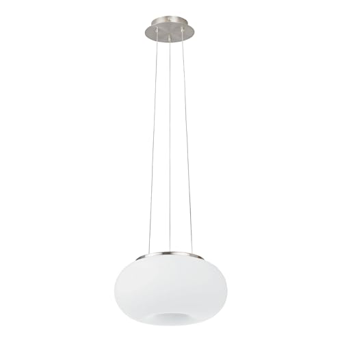 EGLO Pendellampe Optica, 2 flammige Pendelleuchte, Hängeleuchte aus Stahl, Farbe: Nickel matt, Glas: Opal matt weiß, Fassung: E27, Ø: 28 cm
