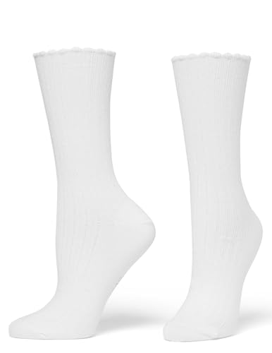 HUE Women's Scalloped Pointelle Sock, Sesame/Ivory/Black, One Size3