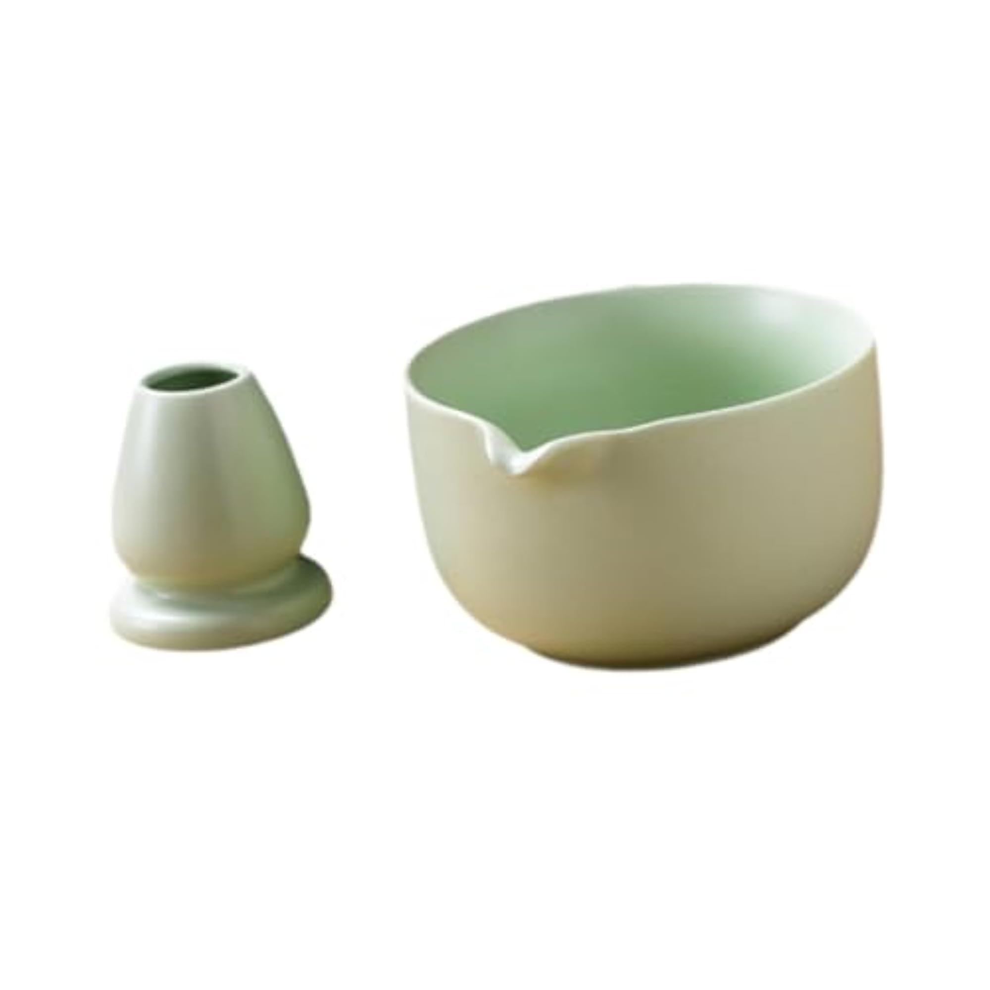 2Pcs Japanese Ceramic Matcha Bowl with Whisk Holder