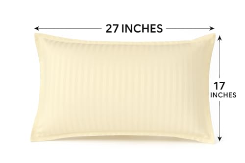 Image of Cotton Solid Striped Pillow Covers | Ultrasoft Breathable Envelope Closure| Pack of 2 Pillow Covers Standard Size (27 x 17 Inches) (Cream)