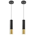 Modern Pendant Light Fixtures for Kitchen Island,2 Pack Black and Gold Pendant Light with LED Bulb,Minimalist Ceiling Hanging Light for Dining Room Bedroom Cafe Bar 5W 4000k