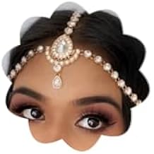 wekicici Rhinestone Forehead Head Chain Boho Crystal Pendant Wedding Headpiece Halloween Bridal Hair Chain Accessories for Women Silver