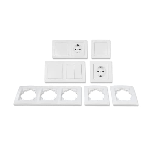 MC POWER Flair Juego de enchufes interruptores de pared pasillo 13 piezas blanco mate