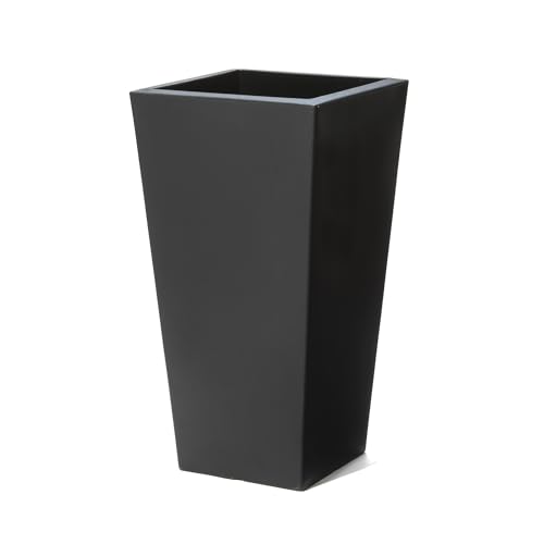 Step2 Tremont Tall Square Tapered Planter, 28, Indoor/Outdoor Plants, Efficient Drainage, Durable Resin, Onyx Black