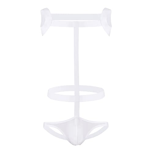 Maiyifu-GJ Men's Nylon Body Chest Jockstrap One Piece Harness G-String Bodysuit Backless Wrestling Singlet Leotard Underwear (White 1,Medium)