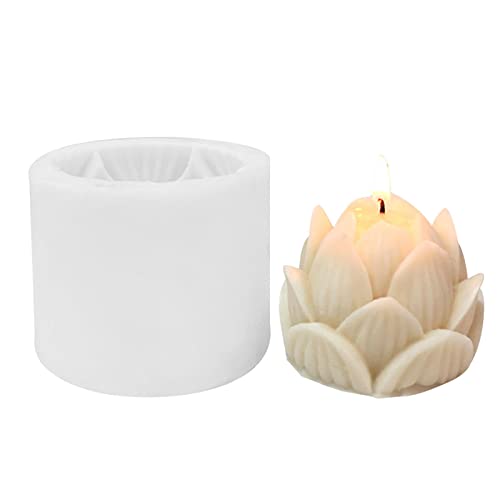 Lot de 2 moules en silicone en forme de lotus pour fabrication de bougies 3D en forme de fleur pour décoration de gâteaux, d'aromathérapie, bougies, savons