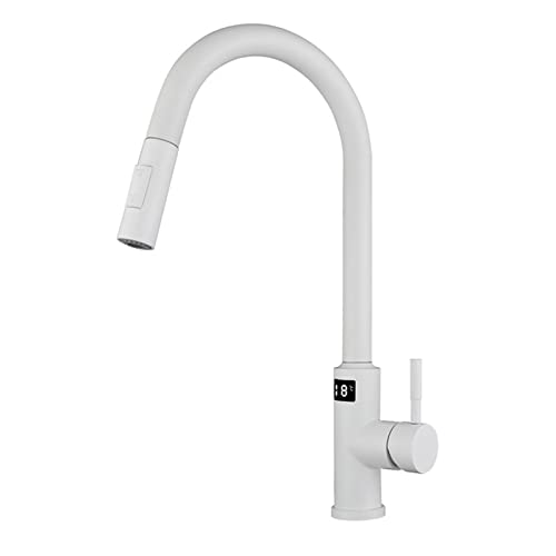 Grifos de fregadero de cocina con rociador de acero inoxidable y pantalla de temperatura