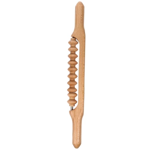HOMSFOU Masajeador Corporal de Madera Doble Serie de 20 Cuentas Carbonizadas, Palo de Masaje de Gua Sha para Aliviar Fatiga, y Relajación Muscular en Espalda, Cuello y Extremidades,