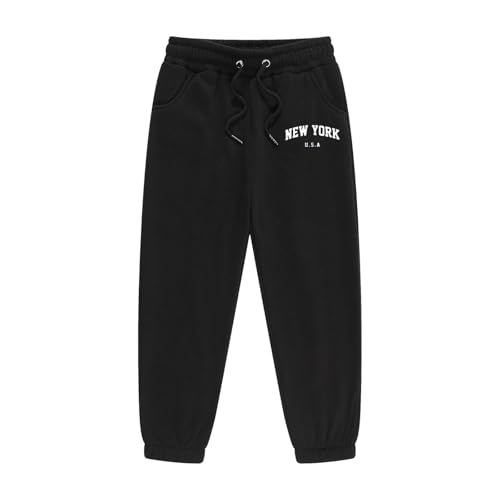 Girls Jogger Sweatpants New York Letter Print Baggy Sweat Pants Elastic High Waist Lounge Athletic Pants with Pockets 2-13Y2