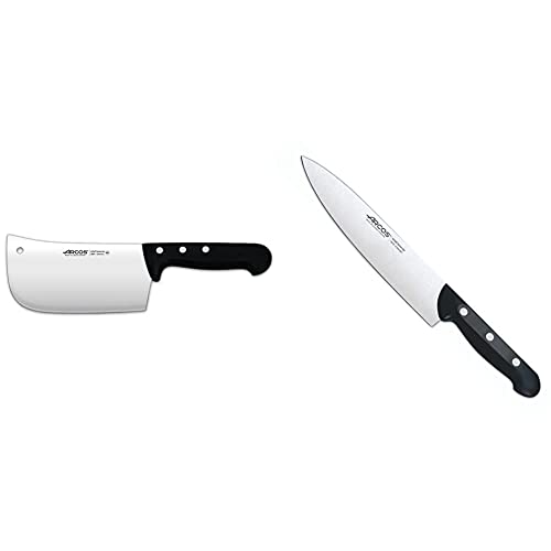 Arcos Universal Macheta, Acero Inoxidable, Negro, 160 Mm + Maitre, Cuchillo Cocinero, Acero Inoxidable Nitrum 215 Mm, Mango Polipropileno Negro