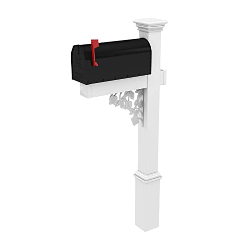4Ever Products The Hoover Mailbox with White Vinyl Post Included Complete Decorative Curbside Mailbox System with Classic Traditional Style (Black Mailbox)