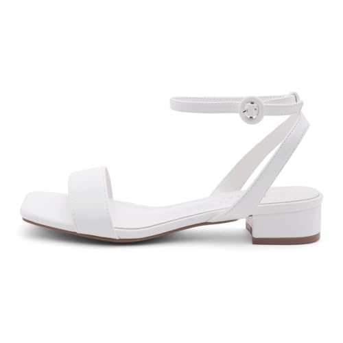 Image of Shoe Land Low Heels for Women 1 Inch Chunky Block Heeled Sandals Square Open Toe Strappy Ankle Strap Dressy Sandals for Wedding Prom Party Office