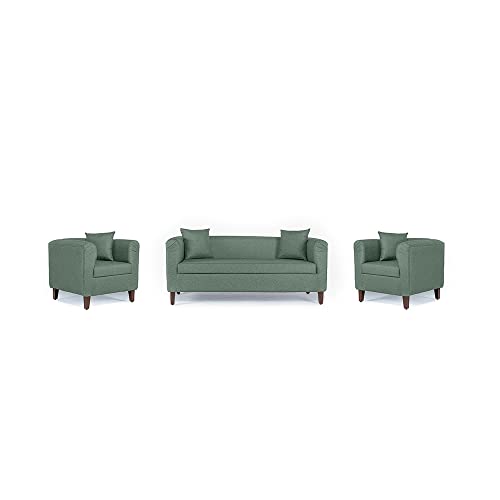 Image of Wakefit Sofa Set | 3 Year Warranty | Sofa 5 Seater, 5 Seater Sofa for Living Room, Wooden Sofa Set, Sofa Set 3+1+1 Seater - Miami(Omega : Green)