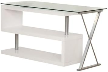 Acme Furniture Buck Metal and Wood L-Shaped Writing Desk in White/Clear Glass