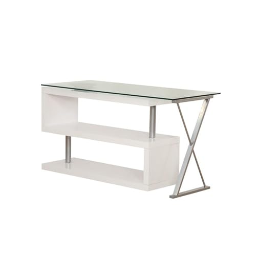 Acme Furniture Buck Metal and Wood L-Shaped Writing Desk in White/Clear Glass