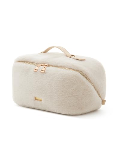 Image of EACHY Travel Makeup Bag, Large Capacity Cosmetic Bag for Women, Waterproof PU Leather, Flat Open Portable Toiletry Bag for Skincare, Brushes & Travel Essentials