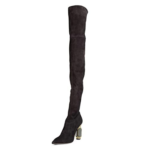 FSJ Women Winter Over The Knee Boots Crystal Chunky High Heel Stretch Thigh High Fashion Zipper Long Boots Warm Shoes Size 4-15 US2