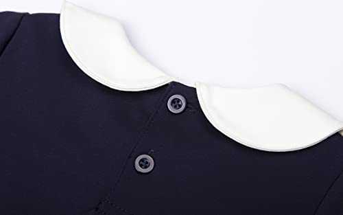 LittleSpring Girls Dresses Peter Pan Collar Long Sleeve Uniform Seam Dress4