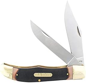 Old Timer 25OT Folding Hunter 9.3in Traditional Folding Pocket Knife with 2 High Carbon SS Blades, Ergonomic Sawcut Handle, and Leather Belt Sheath for EDC, Hunting, Camping, Whittling, and Outdoors