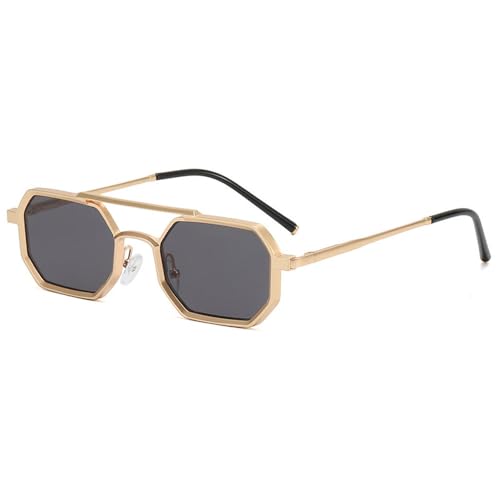 Lunettes de soleil rétro double pont en métal doré de qualité
