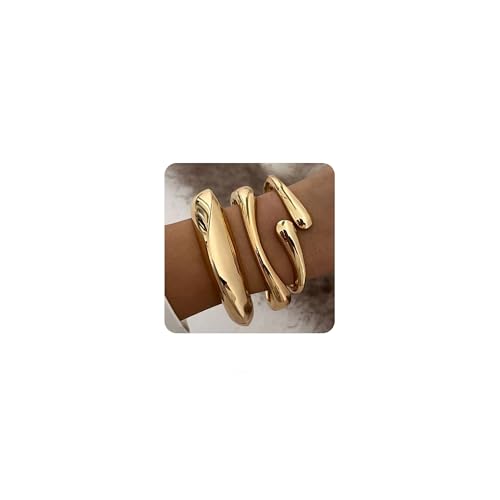 WAINIS 3Pcs Chunky Gold Bangle Bracelets for Women Trendy Wide Wrist Cuff Bracelets Stack Statement Bangle Fashion Jewelry Gift