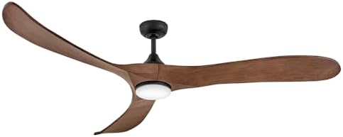 Hinkley Swell Illuminated 72" LED Smart Ceiling Fan with Remote, Modern, Walnut Wood Blades, Indoor Outdoor Damp Rated, Wi-Fi Compatible, 6-Speed DC Motor, HIRO Control Included, Matte Black Finish