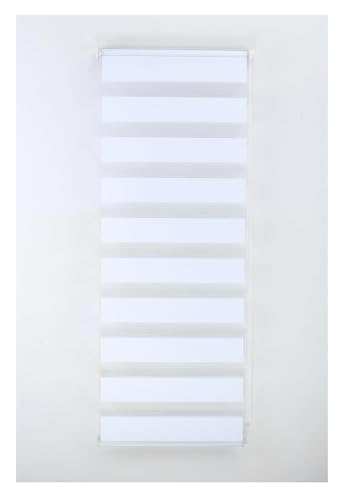 64cm x 165cm - White Curtians - Zebra/Vision Blinds - Double layer Fabric Roller shades - Day and Night Blind for Windows and Doors