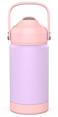 Kids Insulated Water Bottle with Straw,12oz Toddler Cups with Stainless Steel Leak Proof for School Boys Girls（Purple）