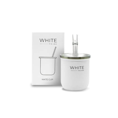 WHITE Prime 6 oz Mate Gourd with Bombilla – Stainless Steel Double-Wall Insulated Cup for Yerba Mate | Lightweight & Cup Holder Friendly
