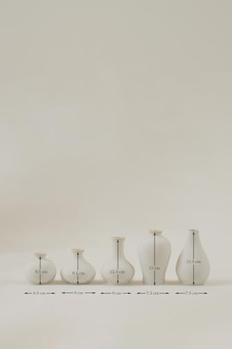 Image of PUREZENTO Ceramic White Japanese Ikebana Vase - Set of 5 | Modern Ceramic Unique Geometric Flower Vases | Vases for Home Decor, Living Room, Dining Table, Office, Shelf, Centerpiece & Showpiece