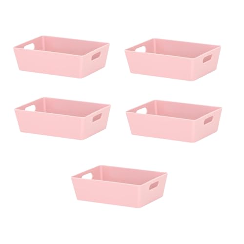 Plastic Storage Cool Basket/Box - Rectangular 3.01 Plastic Storage Box with Handles - Wham Studio Kitchen Home Office Storage Basket Boxes (Blush Pink - Pack of 5)