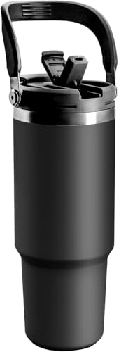 Image of CORPORATE PORIUM 900 ML Tumbler with Handle and Straw Lid Double Insulated Cup, vacuume Insulated Stainless Steel Tumblers for Hot & Cold Drink 100% Leakproof for Gym,Travel (Black)