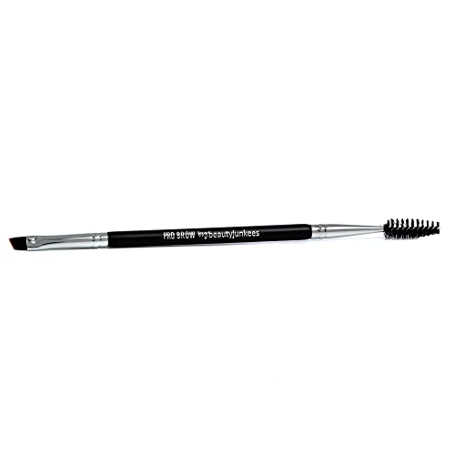 Beauty Junkees Angled Eyebrow Brush with Spoolie, Duo Eye Brow Brush and Comb with Firm Thin Angle for Filler, Tint, Liner, Definer, Shaper, Tamer, Cruelty Free