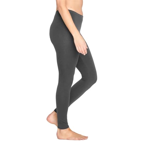Womens Bamboo & Organic Cotton Base Layer Leggings – Machine Washable Breathable & Comfortable Full Length Form Fitting Elastic Stretch Bottoms for Relaxing, Lounging, Yoga, Gym – Grey, Size 18