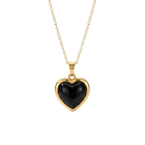 Minimal Atelier Solitaire Heart Shape Black Onyx Chain Necklace, 925