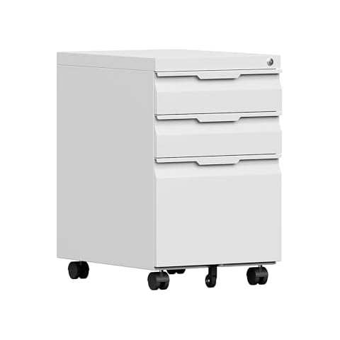 Kooyon File Cabinet for Home Office,3 Drawers Mobile File Cabinets Rolling,Under Desk Metal Filing Cabinet, Small Mobile File Storage Cabinets for Legal/Letter/A4 -White/Assembly Required Cover