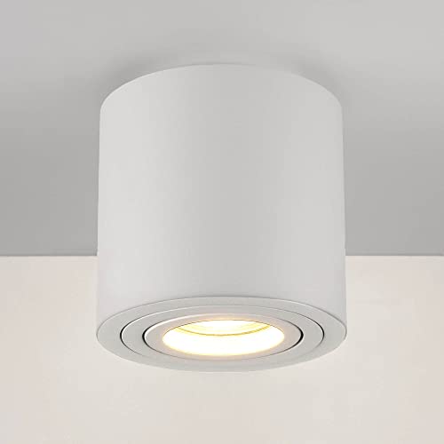 lambado® Premium LED Aufbauleuchte/Deckenstrahler Set inkl. 230V 5W GU10 Spots - dezente Aufbaustrahler/Deckenspots (rund, weiss, schwenkbar)