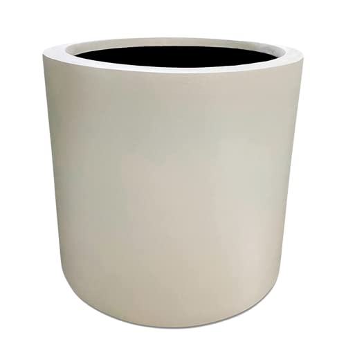 Elly Decor 11.5-Inch Cylinder Pot, Fiberstone Handmade By Artisans, With Drainage Hole And Plug, Outdoor And Indoors Planter, Lightweight, Hand-Painted, Matte White #TOP5