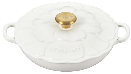 Comparison: Best Cast Iron Braiser 7 Le Creuset Signature Enameled Cast Iron Petal Braiser, 2.25qt., White w/Gold Knob