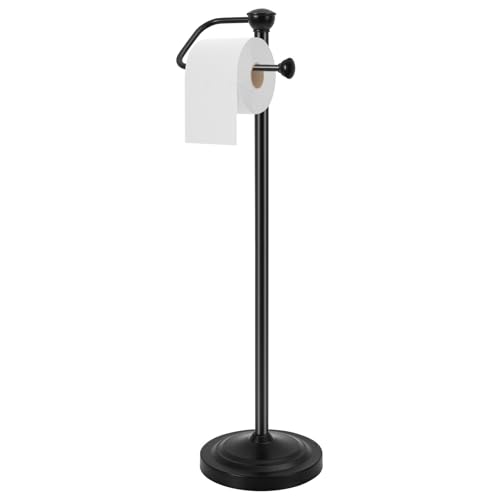 Toilet Roll Holder Free Standing Large Capacity Black Toilet Roll Holder With Storage Spiral Assembled Toilet Paper Holder Without Tools Freestanding Toilet Roll Holder With Stable Weighted Base